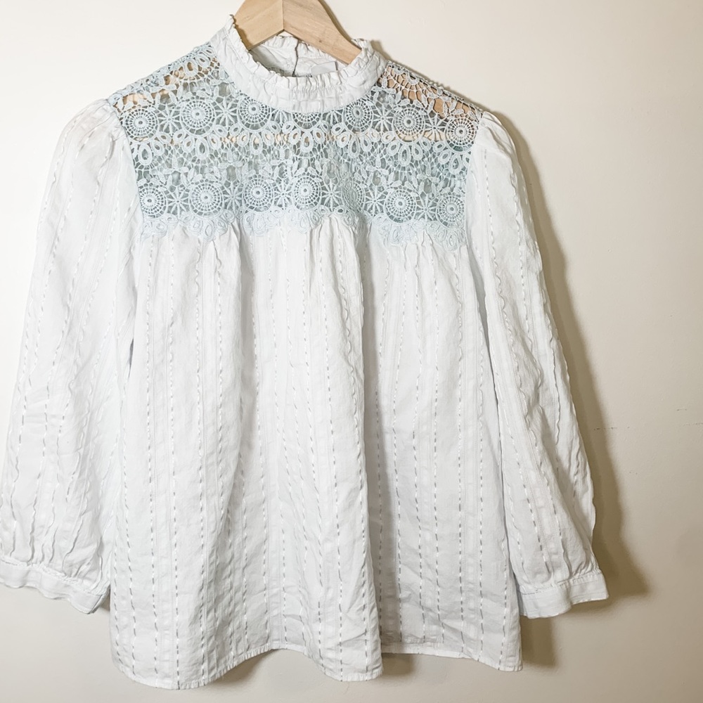 Light Blue Gap Crotchet Long Sleeve Blouse